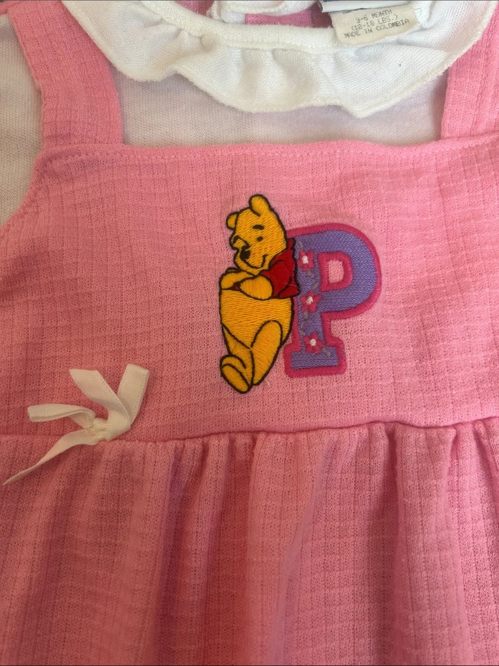 Pink Winnie the Pooh Vintage Embroidered Baby One-Piece Romper